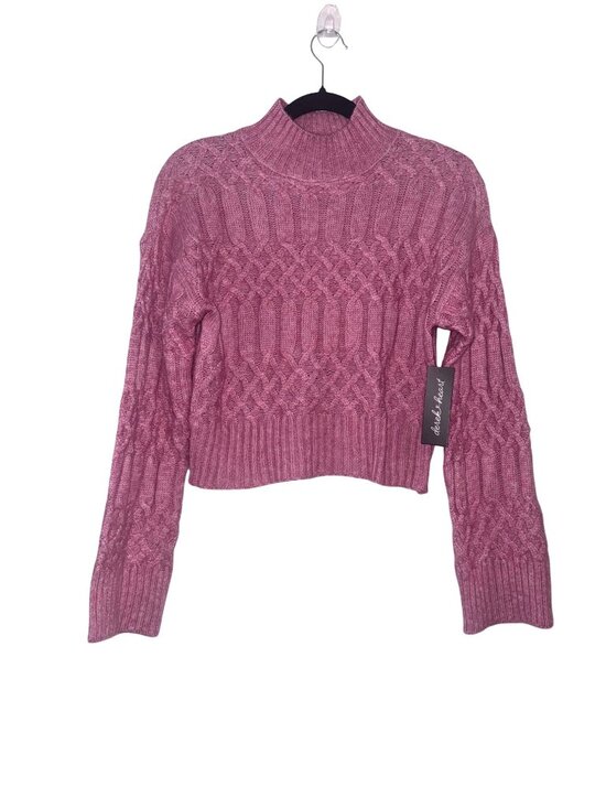 Derek Heart Sweaters - Derek Heart Womens Pink Cable-Knit Cropped Sweater Mock Neck Size M Polyester Bl